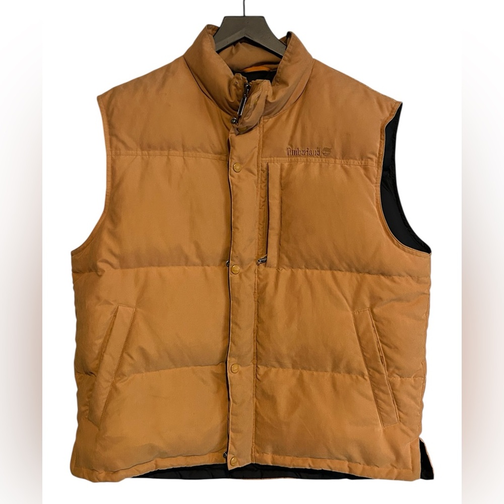 Men's VINTAGE Timberland Down Filled Puffer Vest Tan / Camel Size Large